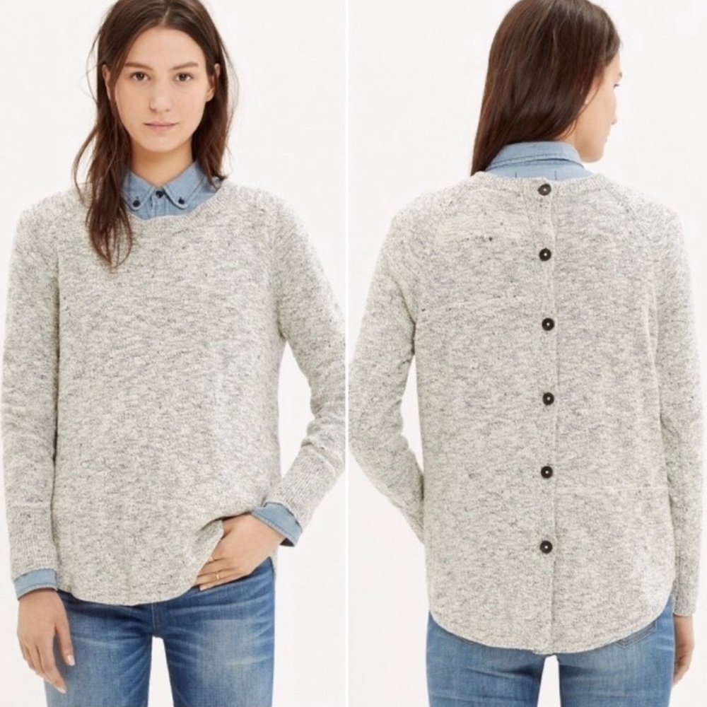 Madewell Marled Button Back Light Gray Sweater Extra Small H